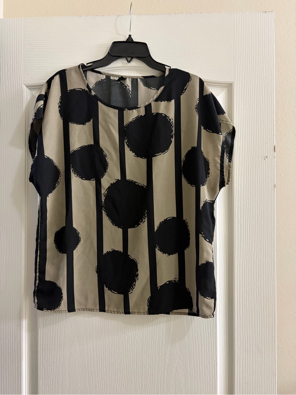 SHEIN Black & Cream Polka Dot Stripe Blouse